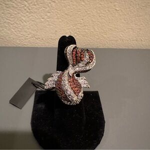 nOir Jewelry Silver and Red Fish cocktail Ring size 6